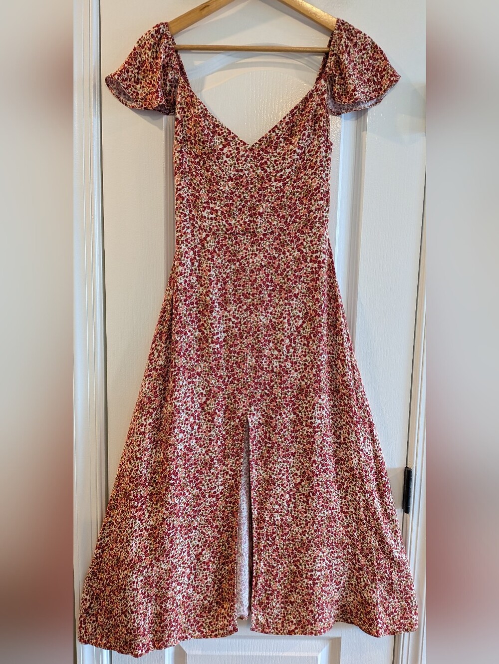 Reformation Petites Baxley Floral Midi Dress La Vie En Rose Red Pink Size 2 - Picture 3 of 16